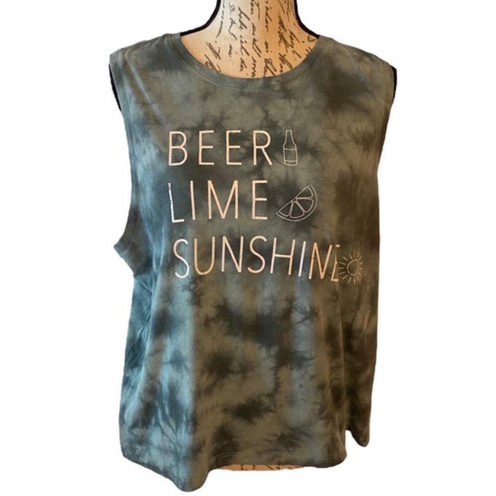 Fifth Sun sleeveless Tie-Dye Graphic Tee Shirt Beer, Lime, Sunshine Size L